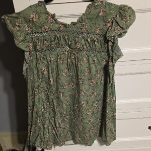 Lane Bryant Green Floral Blouse